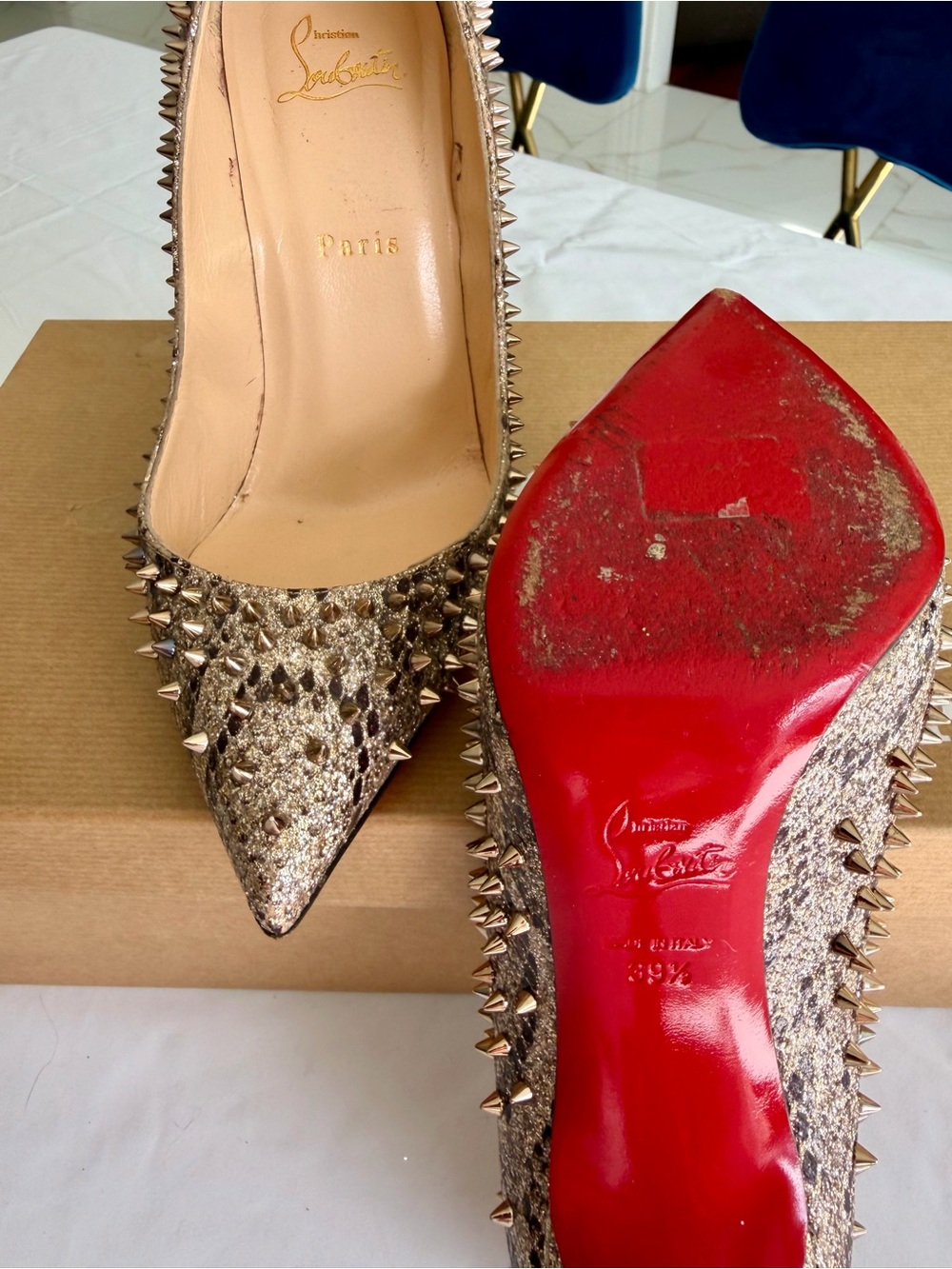 Christian Louboutin Snakeskin Pigalle Potpourri Strass 120 Pumps 39.5 - Picture 9 of 9